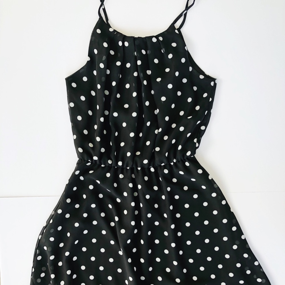 Black dress with white polka dots